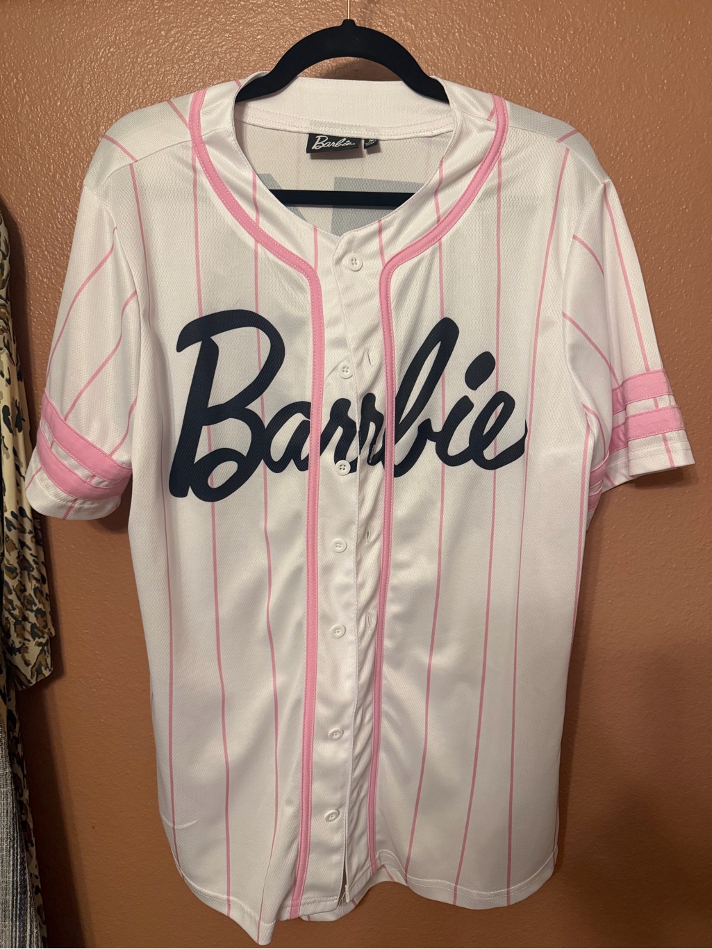 Barbie Logo White  Pink Baseball Jersey